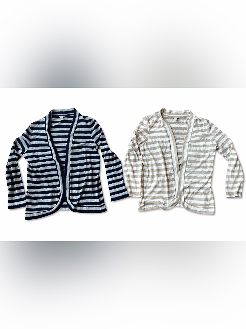 Croft & Barrow XL Open Front Cardigan Bundle Navy Gray & Beige White striped